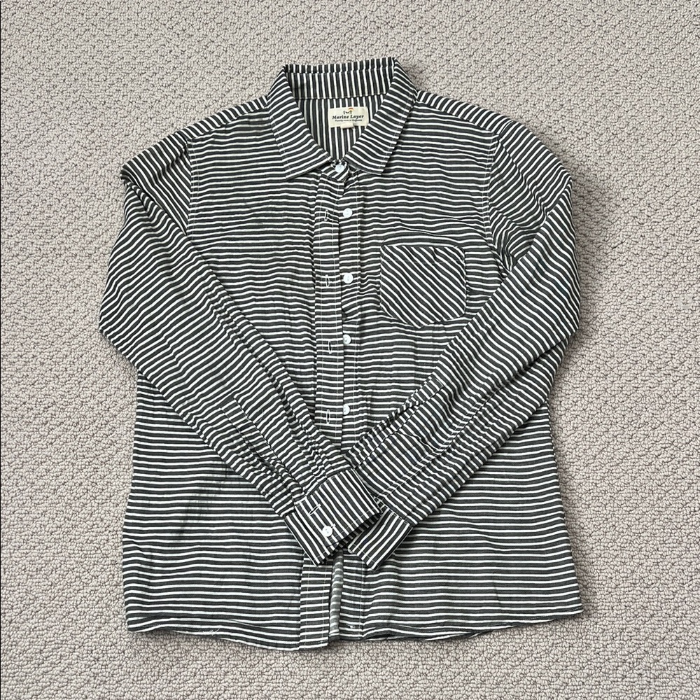 Marine Layer Black and White Striped Button-Down Shirt